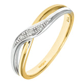 Round Diamond Crossover Eternity Pave Set Ring in UK Hallmarked 9ct White and Yellow Gold